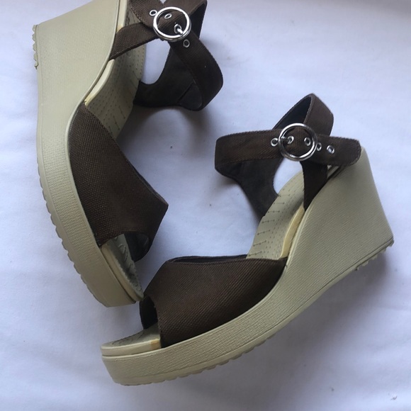 CROCS Shoes - Brown crocs wedge sandals {size 10}